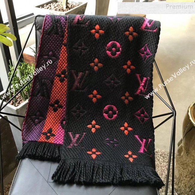 Louis Vuitton Logomania Rainbow Wool Silk Monogram Flower Scarf 176x30cm Black 01 2019 (WNS-9112242)