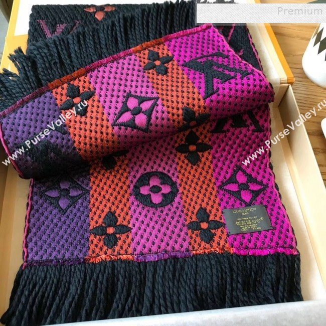 Louis Vuitton Logomania Rainbow Wool Silk Monogram Flower Scarf 176x30cm Black 01 2019 (WNS-9112242)