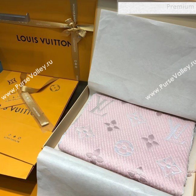 Louis Vuitton Logomania Rainbow Wool Silk Monogram Flower Scarf 176x30cm Pink 2019 (WNS-9112244)