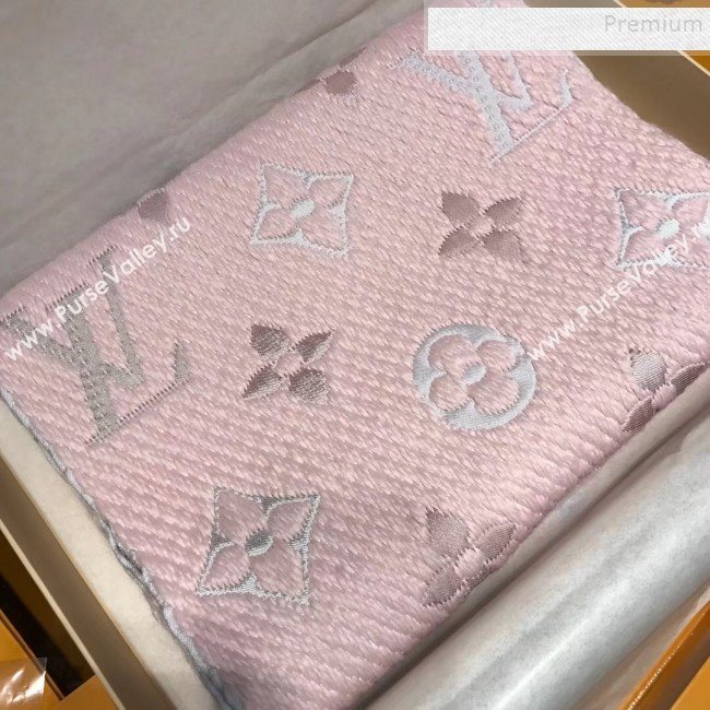 Louis Vuitton Logomania Rainbow Wool Silk Monogram Flower Scarf 176x30cm Pink 2019 (WNS-9112244)