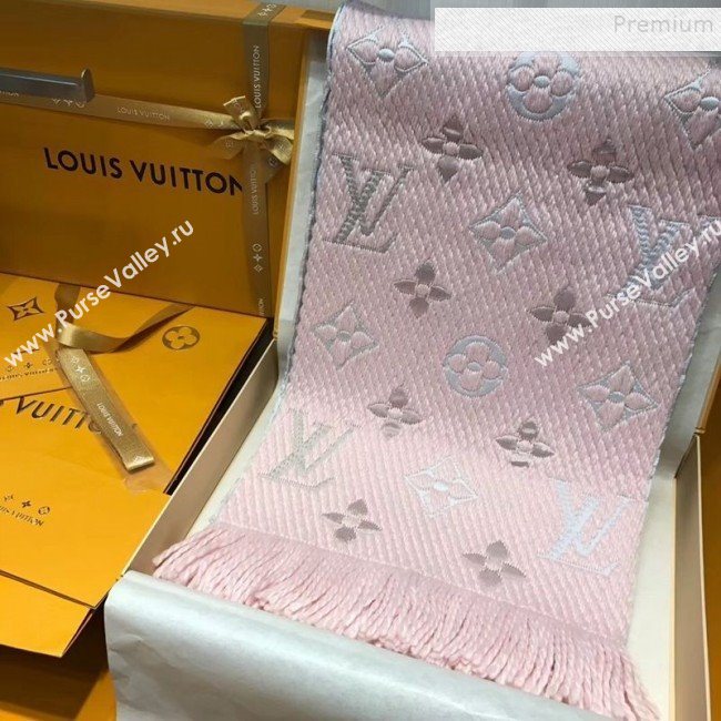 Louis Vuitton Logomania Rainbow Wool Silk Monogram Flower Scarf 176x30cm Pink 2019 (WNS-9112244)
