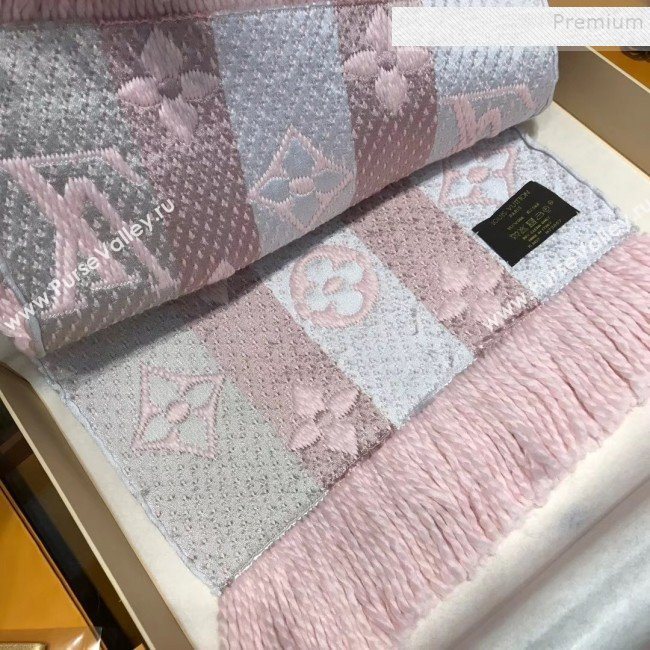 Louis Vuitton Logomania Rainbow Wool Silk Monogram Flower Scarf 176x30cm Pink 2019 (WNS-9112244)