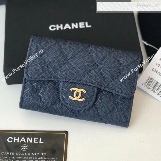 Chanel Grained Leather Classic Card Holder AP0214 Navy Blue 2019 (JIYUAN -9112312)