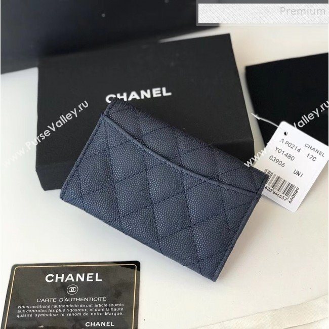 Chanel Grained Leather Classic Card Holder AP0214 Navy Blue 2019 (JIYUAN -9112312)
