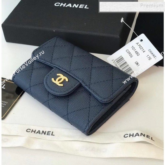 Chanel Grained Leather Classic Card Holder AP0214 Navy Blue 2019 (JIYUAN -9112312)