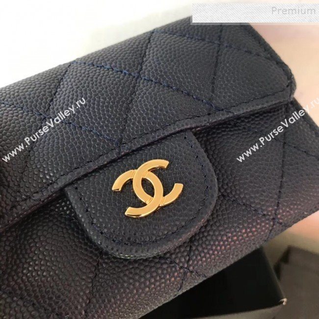 Chanel Grained Leather Classic Card Holder AP0214 Navy Blue 2019 (JIYUAN -9112312)