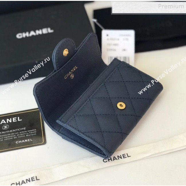 Chanel Grained Leather Classic Card Holder AP0214 Navy Blue 2019 (JIYUAN -9112312)