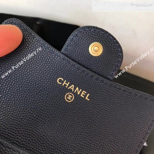 Chanel Grained Leather Classic Card Holder AP0214 Navy Blue 2019 (JIYUAN -9112312)
