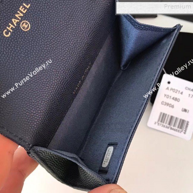 Chanel Grained Leather Classic Card Holder AP0214 Navy Blue 2019 (JIYUAN -9112312)