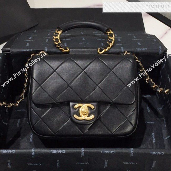 Chanel Quilted Lambskin Small Flap Bag with Ring Top Handle AS1357 Black 2020 (FM-9112321)
