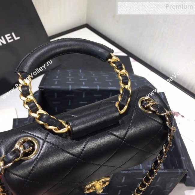 Chanel Quilted Lambskin Small Flap Bag with Ring Top Handle AS1357 Black 2020 (FM-9112321)