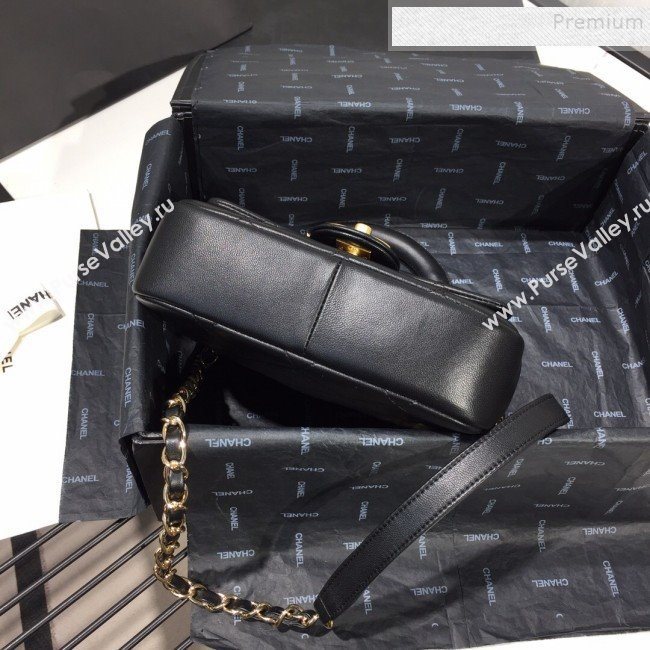 Chanel Quilted Lambskin Small Flap Bag with Ring Top Handle AS1357 Black 2020 (FM-9112321)