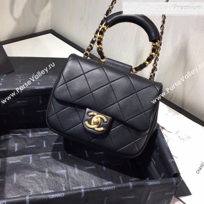 Chanel Quilted Lambskin Small Flap Bag with Ring Top Handle AS1357 Black 2020 (FM-9112321)