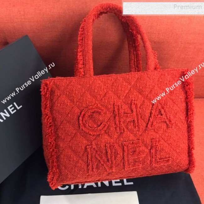 Chanel Wool Tweed Medium Zipped Shopping Bag AS0976 Red 2019 (FM-9112322)