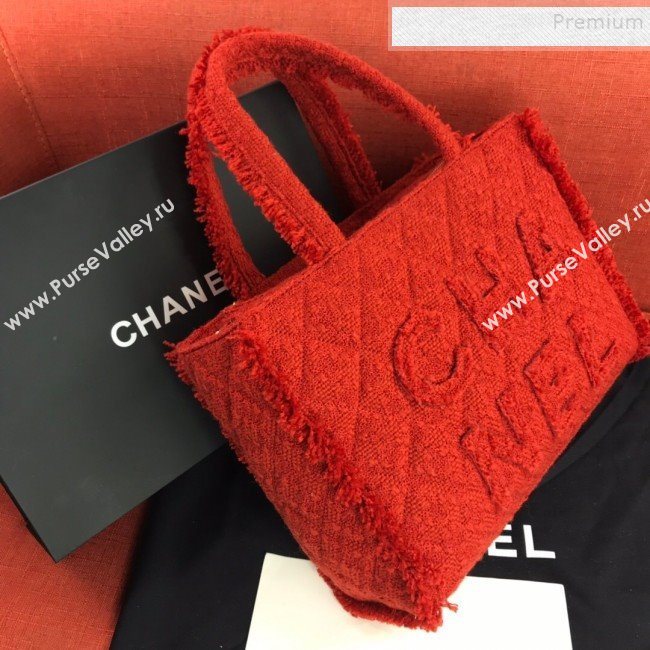 Chanel Wool Tweed Medium Zipped Shopping Bag AS0976 Red 2019 (FM-9112322)