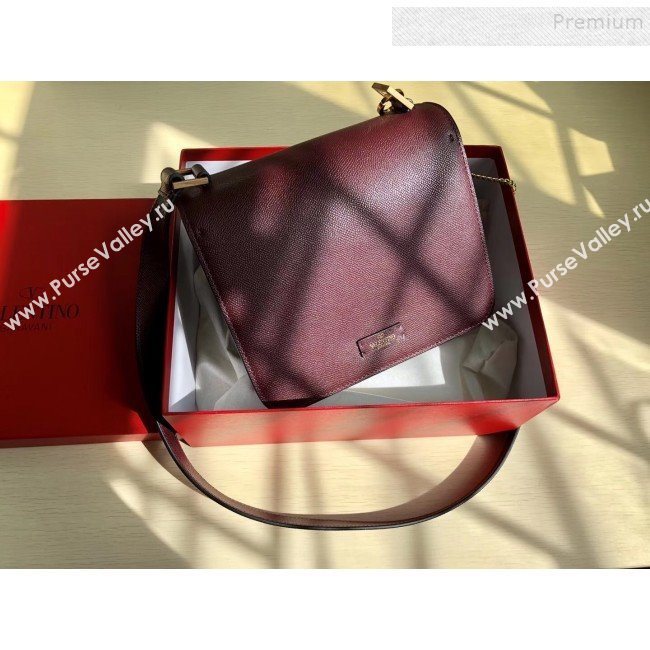 Valentino Large VSLING Grained Calfskin Shoulder Bag 0074L Burgundy 2019 (JIND-9112712)