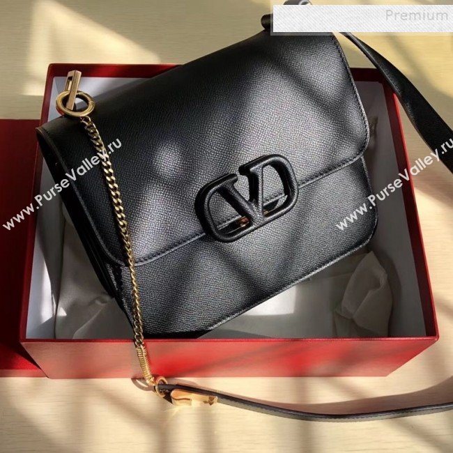 Valentino Large VSLING Grained Calfskin Shoulder Bag 0074L Black 2019 (JIND-9112708)