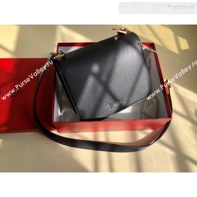 Valentino Large VSLING Grained Calfskin Shoulder Bag 0074L Black 2019 (JIND-9112708)