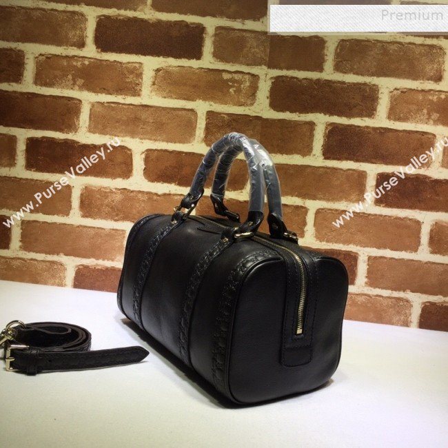 Gucci Small Vintage Leather GG Trim Boston Bag 269876 Black  (DLH-9112506)