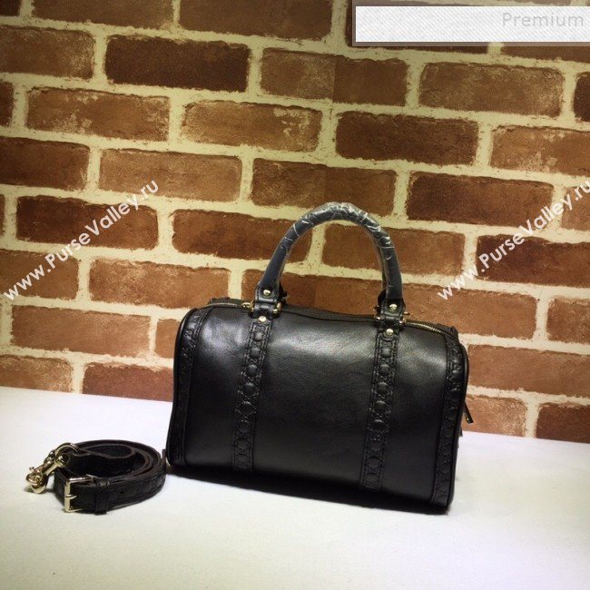 Gucci Small Vintage Leather GG Trim Boston Bag 269876 Black  (DLH-9112506)