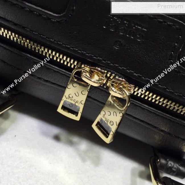 Gucci Small Vintage Leather GG Trim Boston Bag 269876 Black  (DLH-9112506)