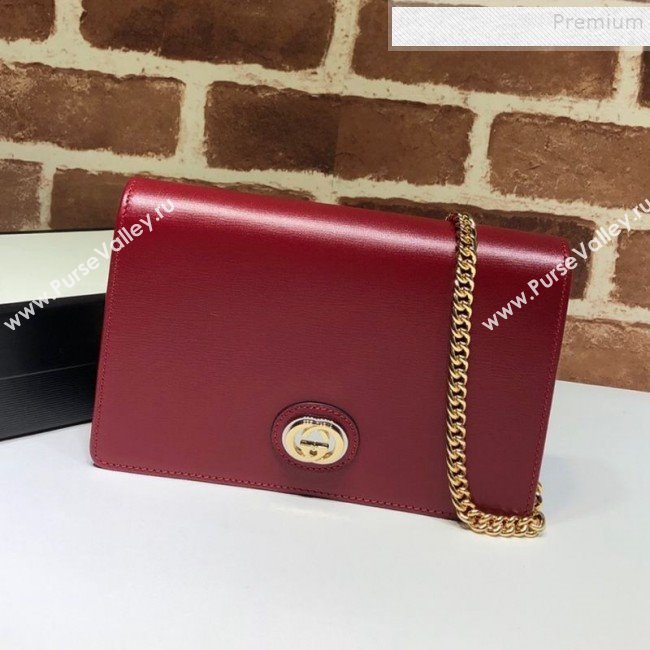 Gucci Leather Interlocking G Chain Card Case Wallet 598549 Red 2019 (DLH-9112509)