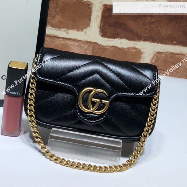 Gucci GG Marmont Matelassé Leather Chain Super Mini Bag 575161 Black 2019 (DLH-9112511)