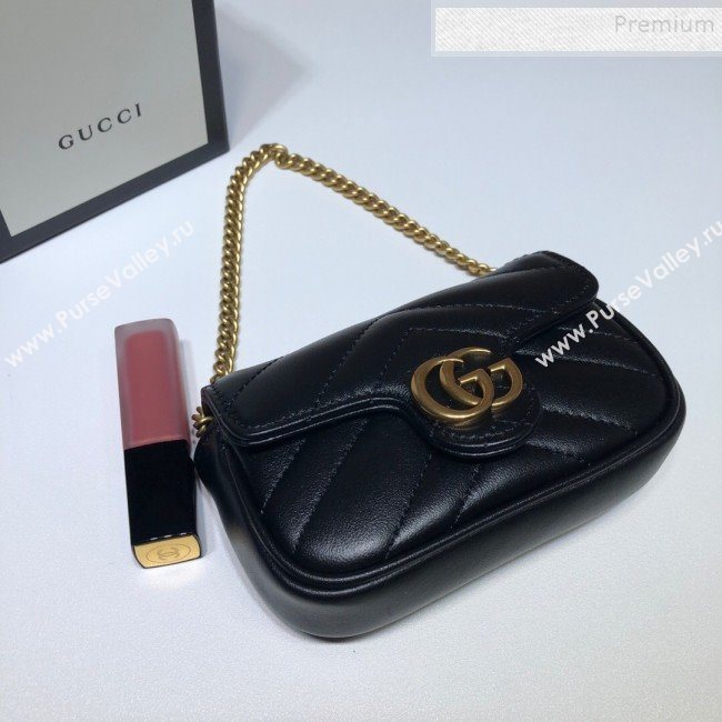 Gucci GG Marmont Matelassé Leather Chain Super Mini Bag 575161 Black 2019 (DLH-9112511)