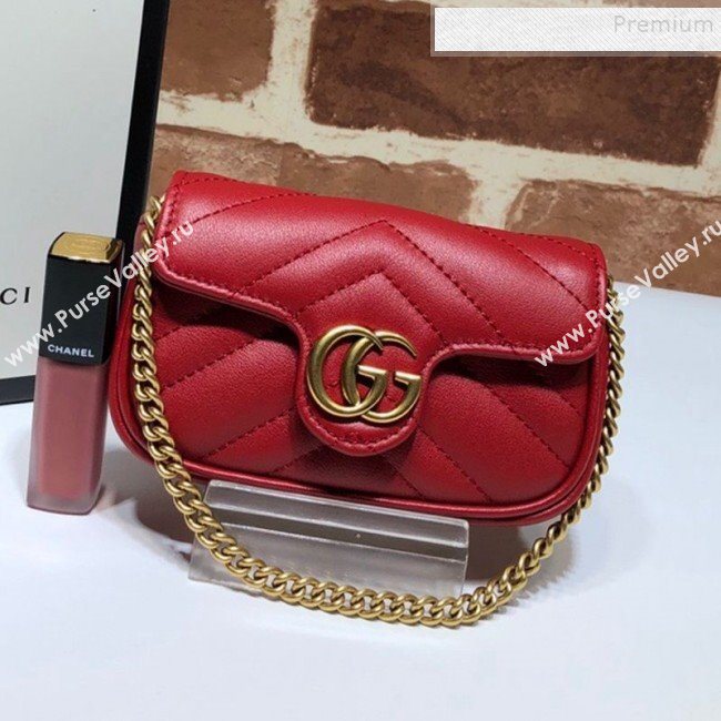 Gucci GG Marmont Matelassé Leather Chain Super Mini Bag 575161 Red 2019 (DLH-9112512)