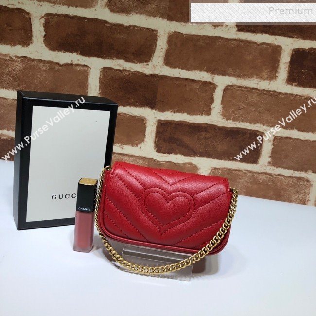 Gucci GG Marmont Matelassé Leather Chain Super Mini Bag 575161 Red 2019 (DLH-9112512)