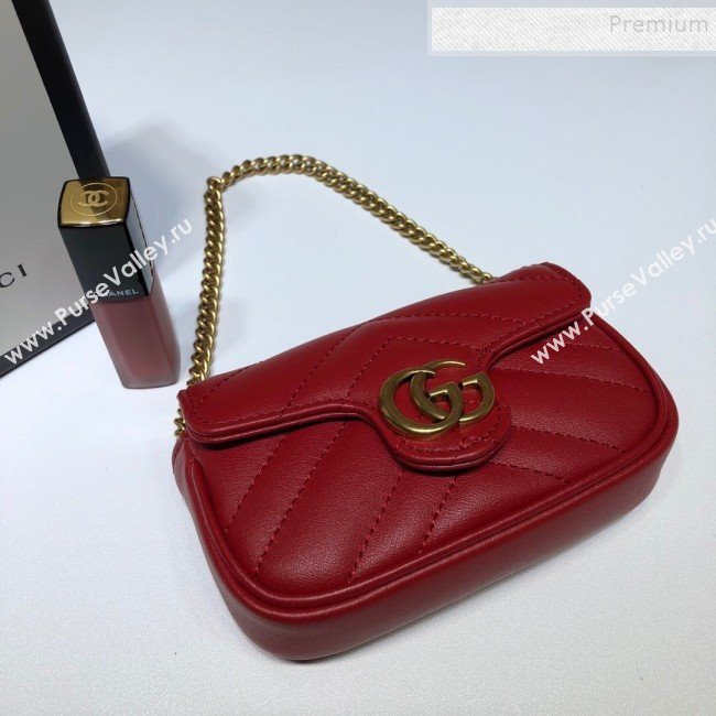 Gucci GG Marmont Matelassé Leather Chain Super Mini Bag 575161 Red 2019 (DLH-9112512)