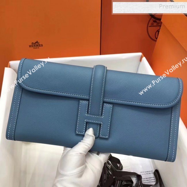 Hermes Jige Elan 29 Epsom Leather Clutch Bag Denim Blue 2019 (XY-9112982)