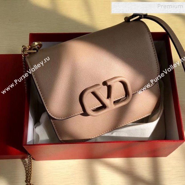 Valentino Small VSLING Grained Calfskin Shoulder Bag 0074S Nude 2019 (JIND-9112709)