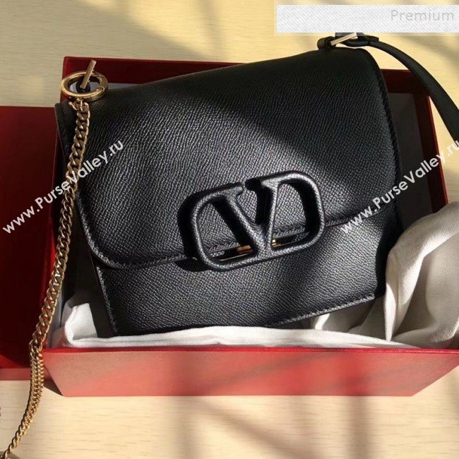 Valentino Small VSLING Grained Calfskin Shoulder Bag 0074S Black 2019 (JIND-9112707)