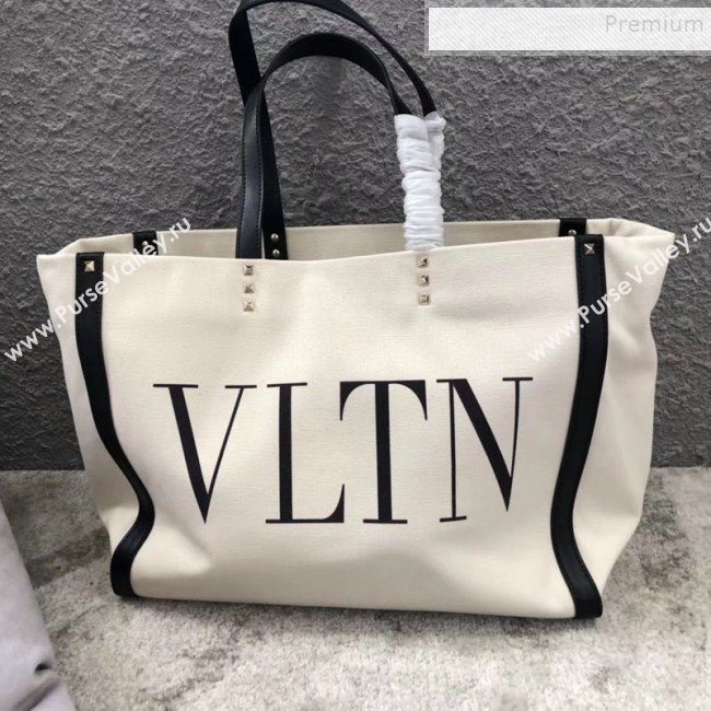 Valentino VLTN Canvas Shopping Tote 0978 Black Leather 2019 (JIND-9112714)