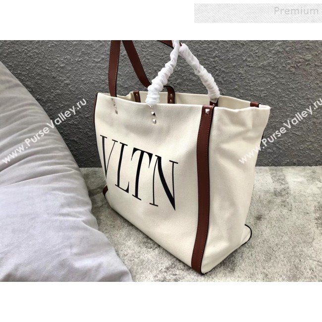 Valentino VLTN Canvas Shopping Tote 0978 Brown Leather 2019 (JIND-9112713)