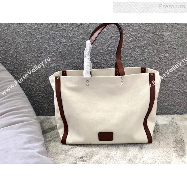 Valentino VLTN Canvas Shopping Tote 0978 Brown Leather 2019 (JIND-9112713)