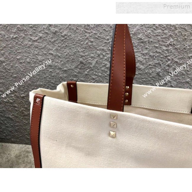 Valentino VLTN Canvas Shopping Tote 0978 Brown Leather 2019 (JIND-9112713)