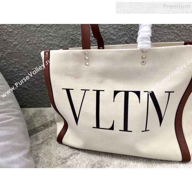 Valentino VLTN Canvas Shopping Tote 0978 Brown Leather 2019 (JIND-9112713)