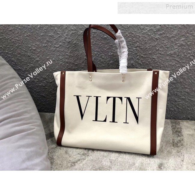 Valentino VLTN Canvas Shopping Tote 0978 Brown Leather 2019 (JIND-9112713)