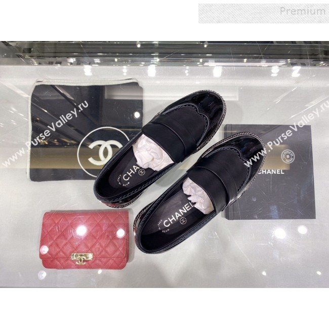 Chanel Calfskin and Patent Leather Chain Lace-Ups Loafers G35317 Black 2019 (XO-9112801)