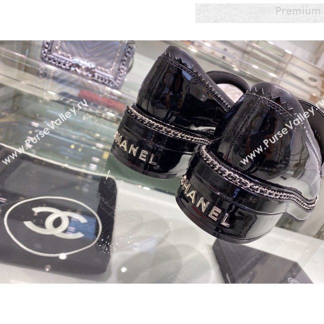 Chanel Calfskin and Patent Leather Chain Lace-Ups Loafers G35317 Black 2019 (XO-9112801)