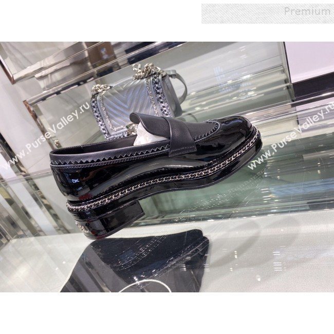 Chanel Calfskin and Patent Leather Chain Lace-Ups Loafers G35317 Black 2019 (XO-9112801)