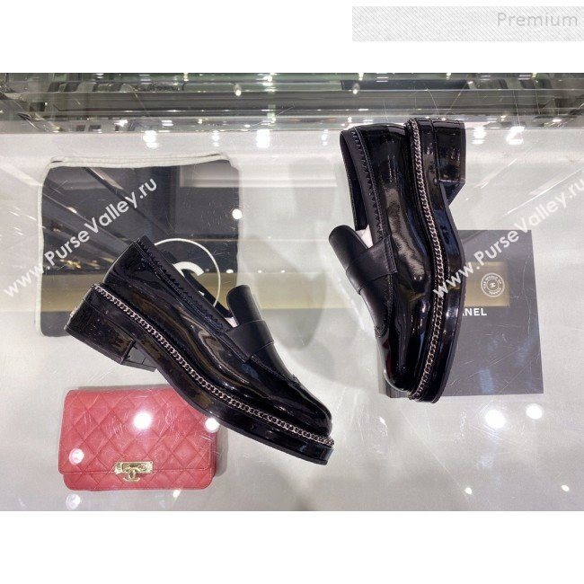 Chanel Calfskin and Patent Leather Chain Lace-Ups Loafers G35317 Black 2019 (XO-9112801)