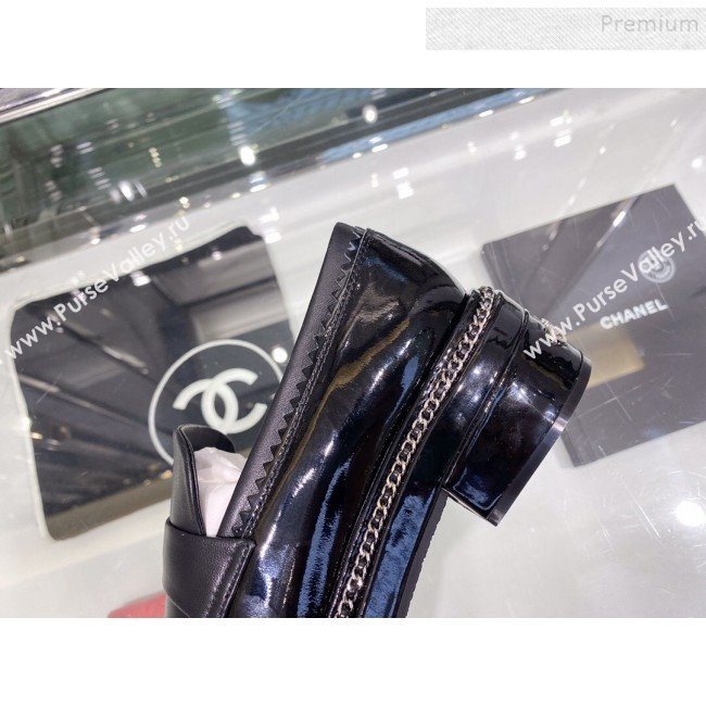 Chanel Calfskin and Patent Leather Chain Lace-Ups Loafers G35317 Black 2019 (XO-9112801)