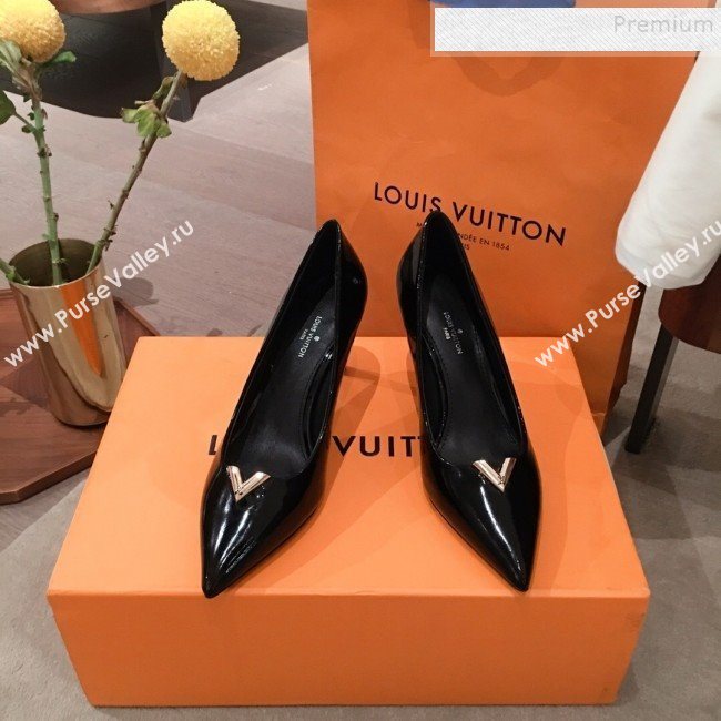 Louis Vuitton Heartbreaker Patent Leather V Metal Pump Black 2019 (KL-9112806)