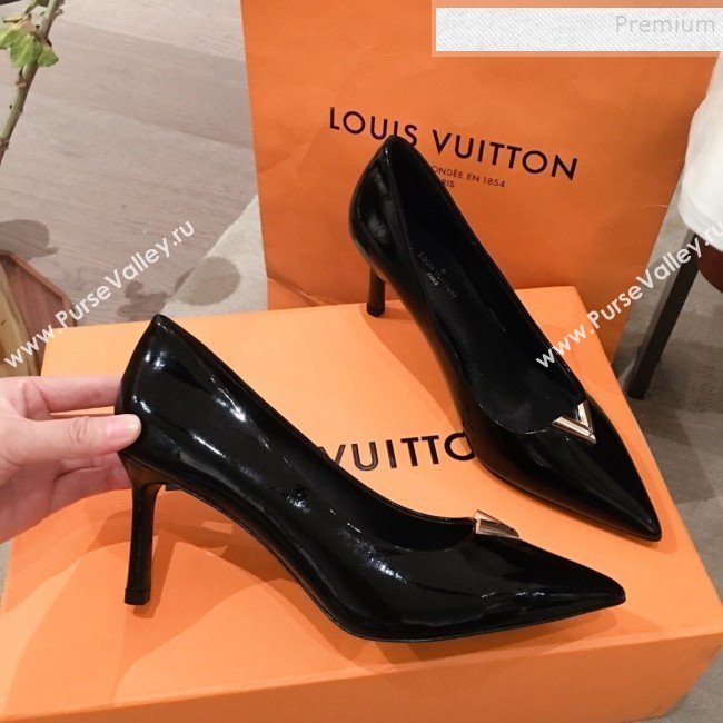 Louis Vuitton Heartbreaker Patent Leather V Metal Pump Black 2019 (KL-9112806)