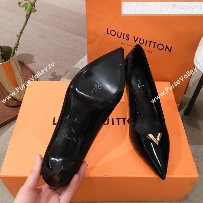 Louis Vuitton Heartbreaker Patent Leather V Metal Pump Black 2019 (KL-9112806)