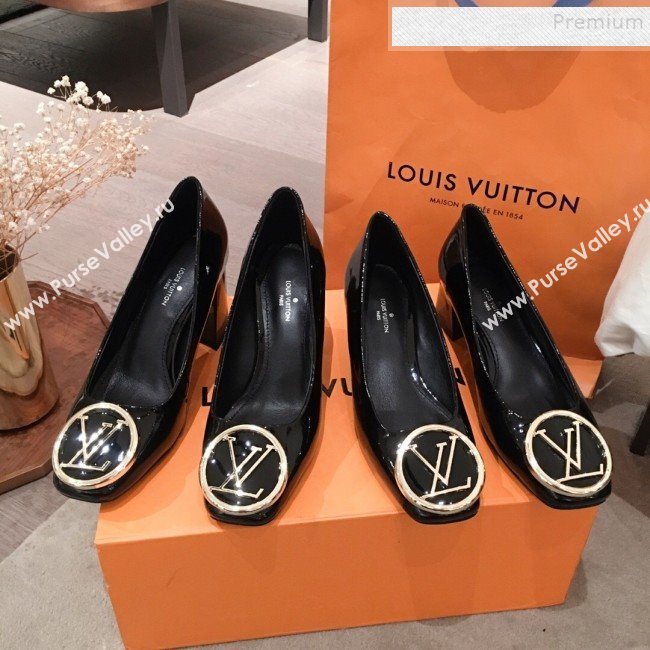 Louis Vuitton Madeleine Patent Calfskin LV Circle Pump Black 2019 (KL-9112811)