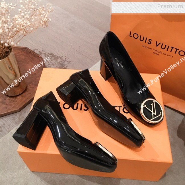 Louis Vuitton Madeleine Patent Calfskin LV Circle Pump Black 2019 (KL-9112811)